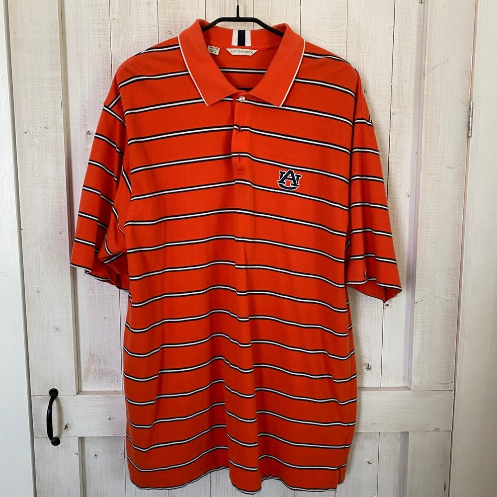 Cutter‎ & Buck Auburn University Tigers Mens XXL Orange Striped Pique Polo Shirt